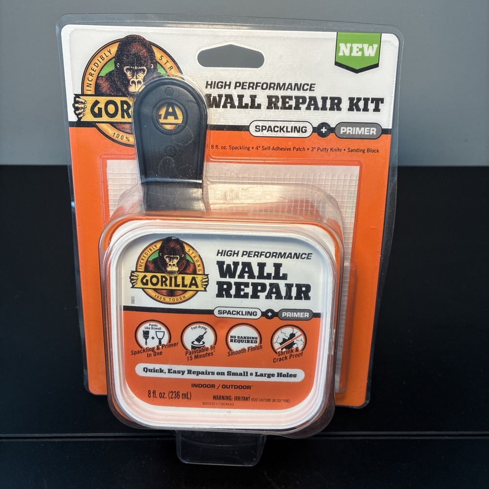 Gorilla High-Performance Wall Repair Kit Spackling + Primer Patch (NEW)